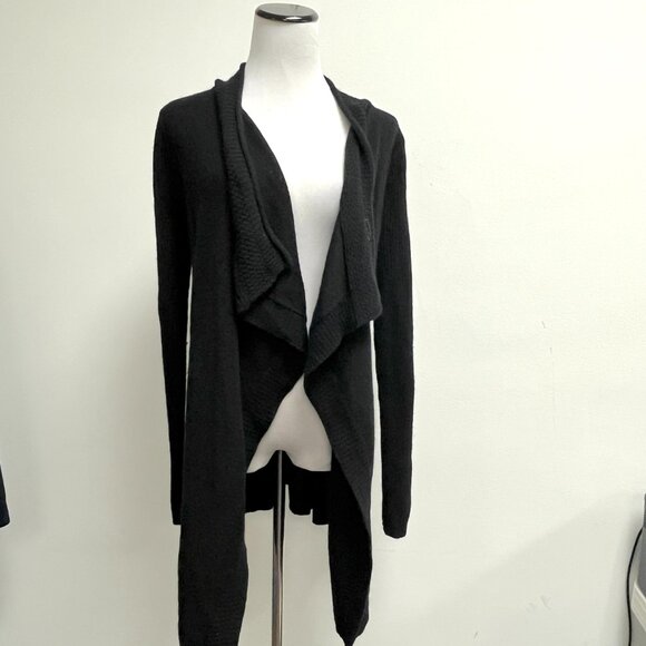Aqua Black cashmere drape cardigan sweater jacket S crochet accents oversized